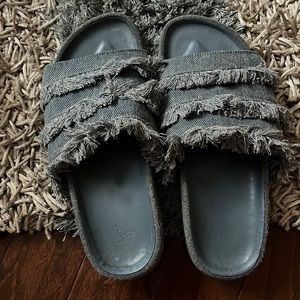 Joie Jaden denim frayed slides